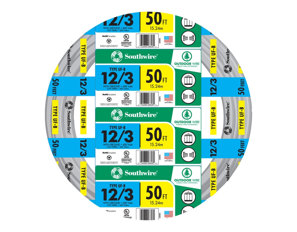 50-ft 12 / 3 Solid UF-B Wire W/G ( By-the-roll )