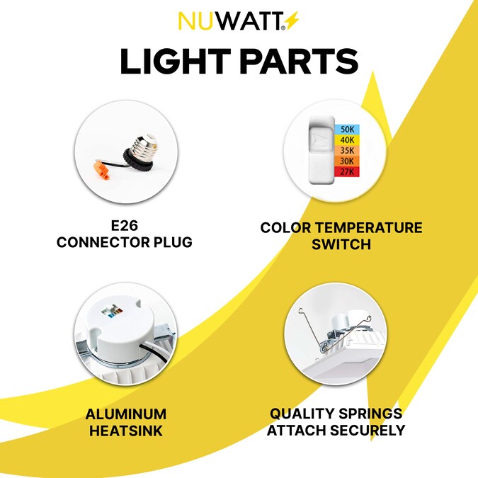 NUWATT 2700K-5000K Square Trim Selectable Retrofit White 6-in 1100-Lumen Switchable Square Dimmable LED Canless Shower Recessed Downlight (12-Pack) - Image 5