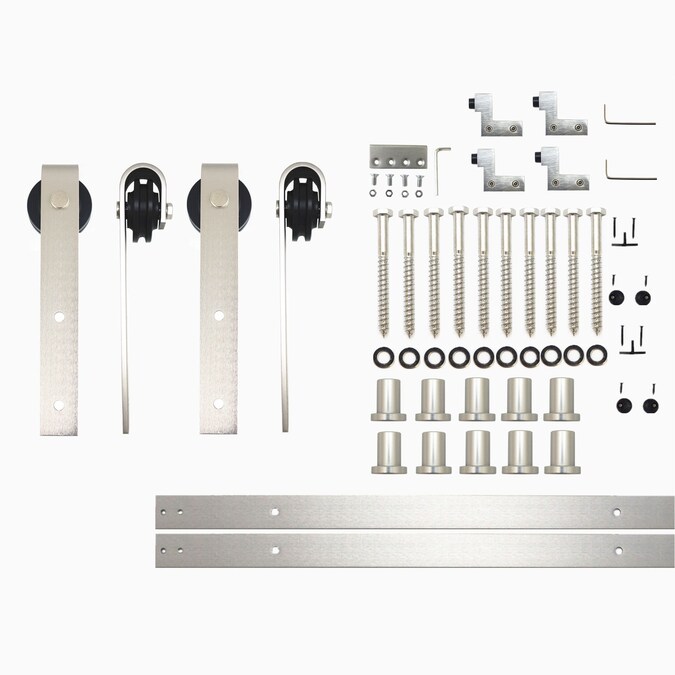 HOMACER 168-in Brushed Nickel Indoor J-strap Double Barn Door Hardware Kit