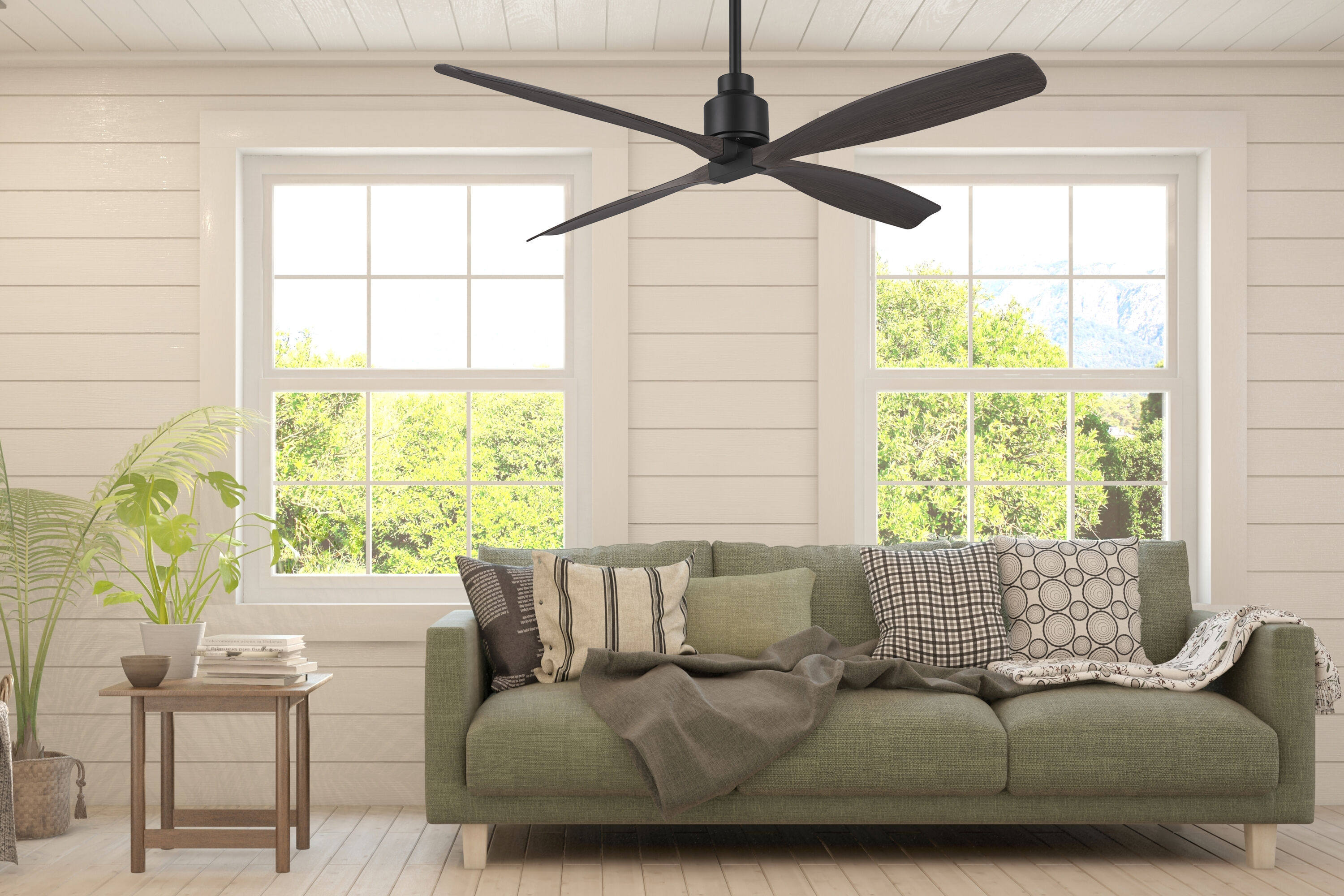 Shorehaven 56-in Outdoor Matte Black with Dark Teak Blades Ceiling Fan Without Light - Remote Included ( 4 -Blade ) - Image 11