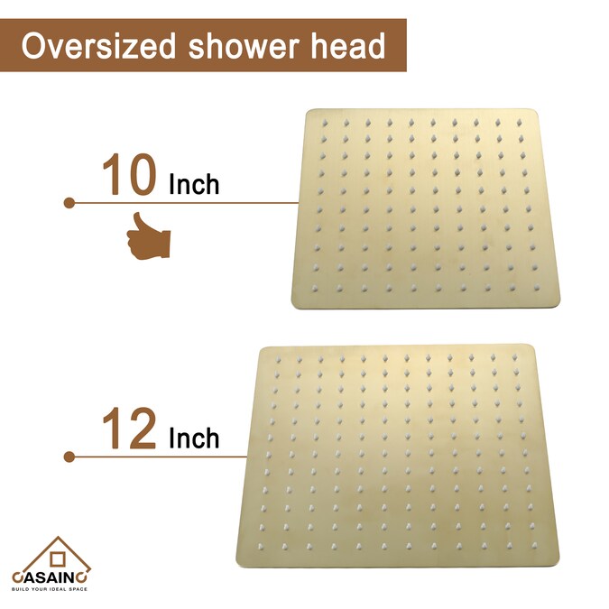 CASAINC Brushed Gold 10-in Built-In Shower Faucet System with 2-way Diverter (Pressure-balanced Valve Included) - Image 8