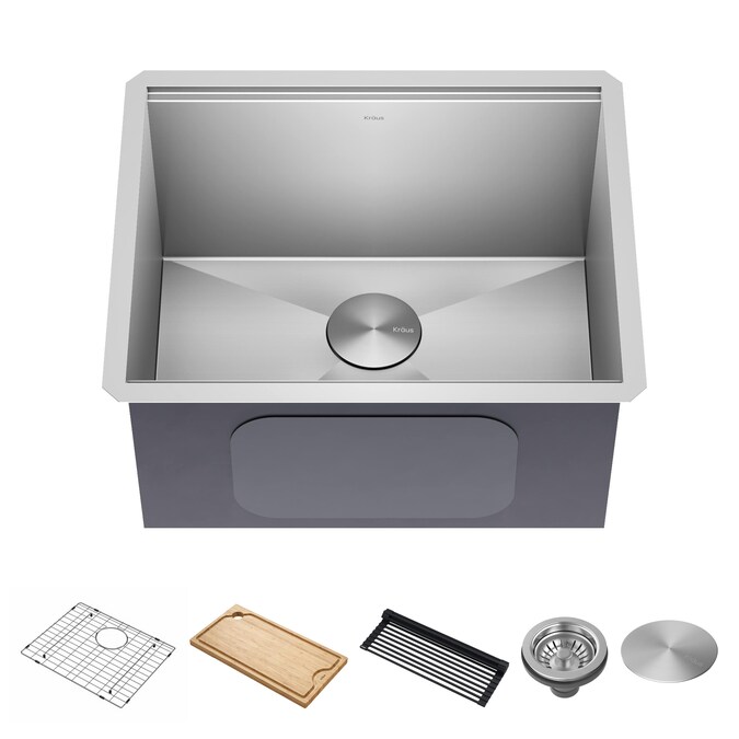 Kraus 19-in x 23-in 1-Basin Stainless Steel Undermount Laundry Sink with Drain