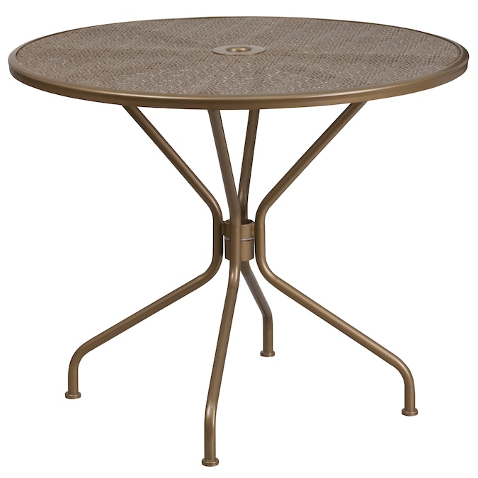 Flash Furniture Oia Gold Round Contemporary/Modern Dining Table, Metal with Gold Metal Base 35.25-in L x 28.75-in H