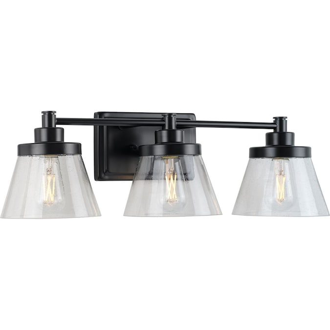 Progress Lighting Hinton 24.5-in 3-Light Matte Black Farmhouse Vanity Light