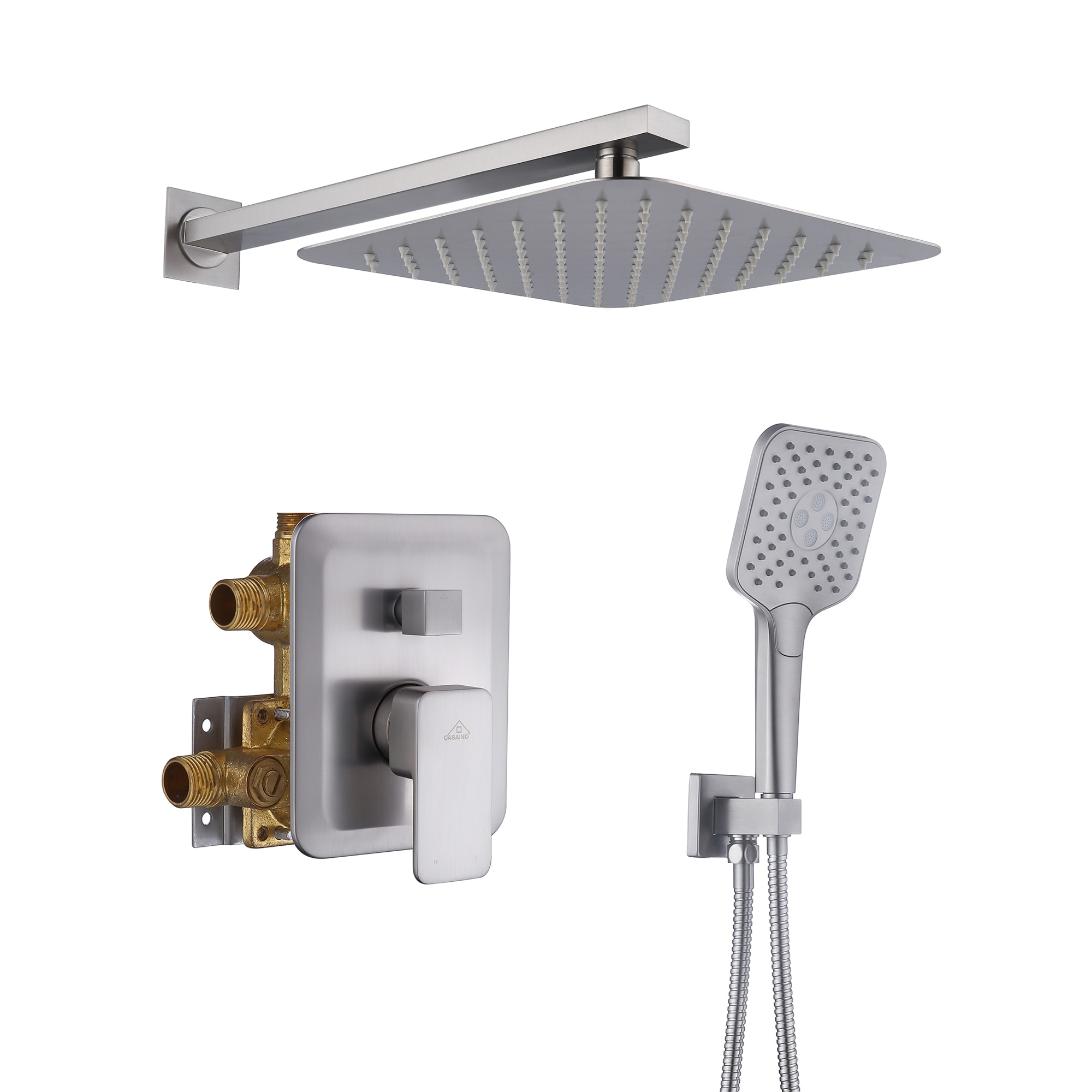 Shower system Brushed Nickel 1-handle Single function 10-Inches Square Shower Faucet with Valve