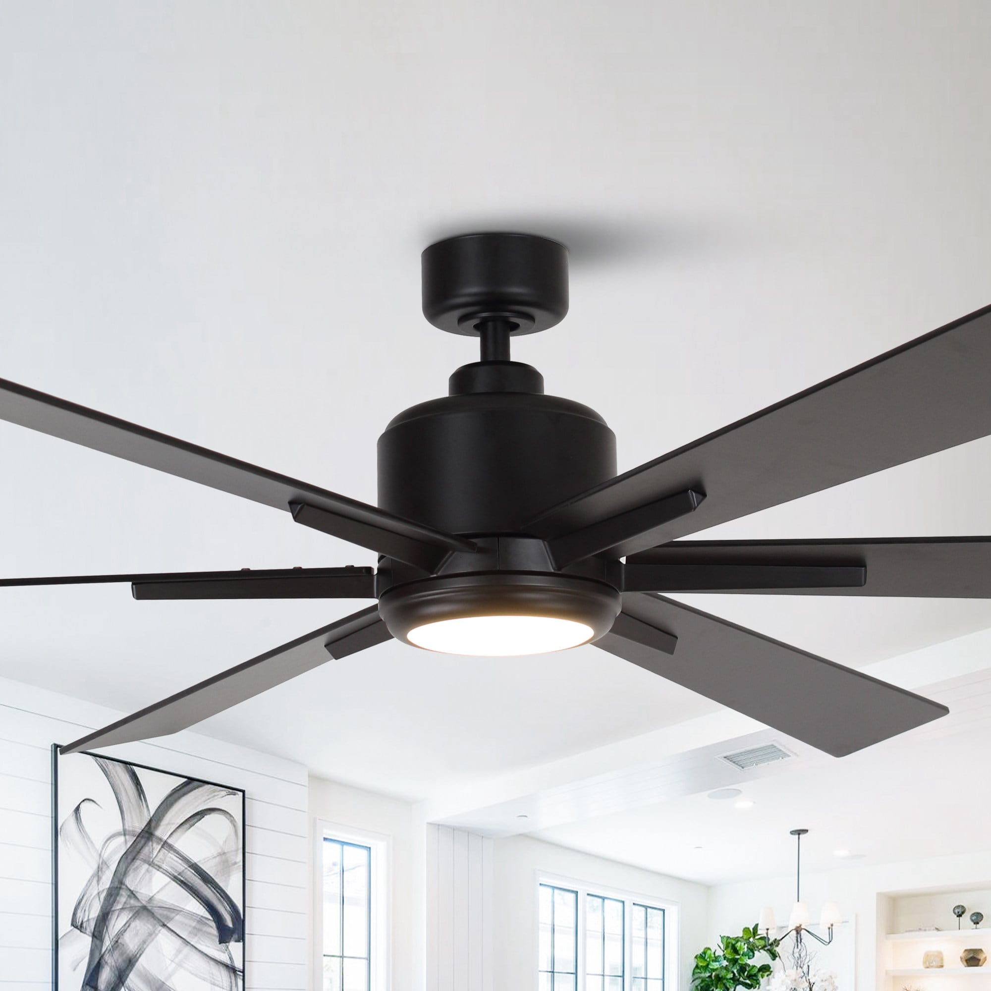 65-in Integrated LED Black with Black Blades Ceiling Fan With Light and Remote ( 6 -Blade )