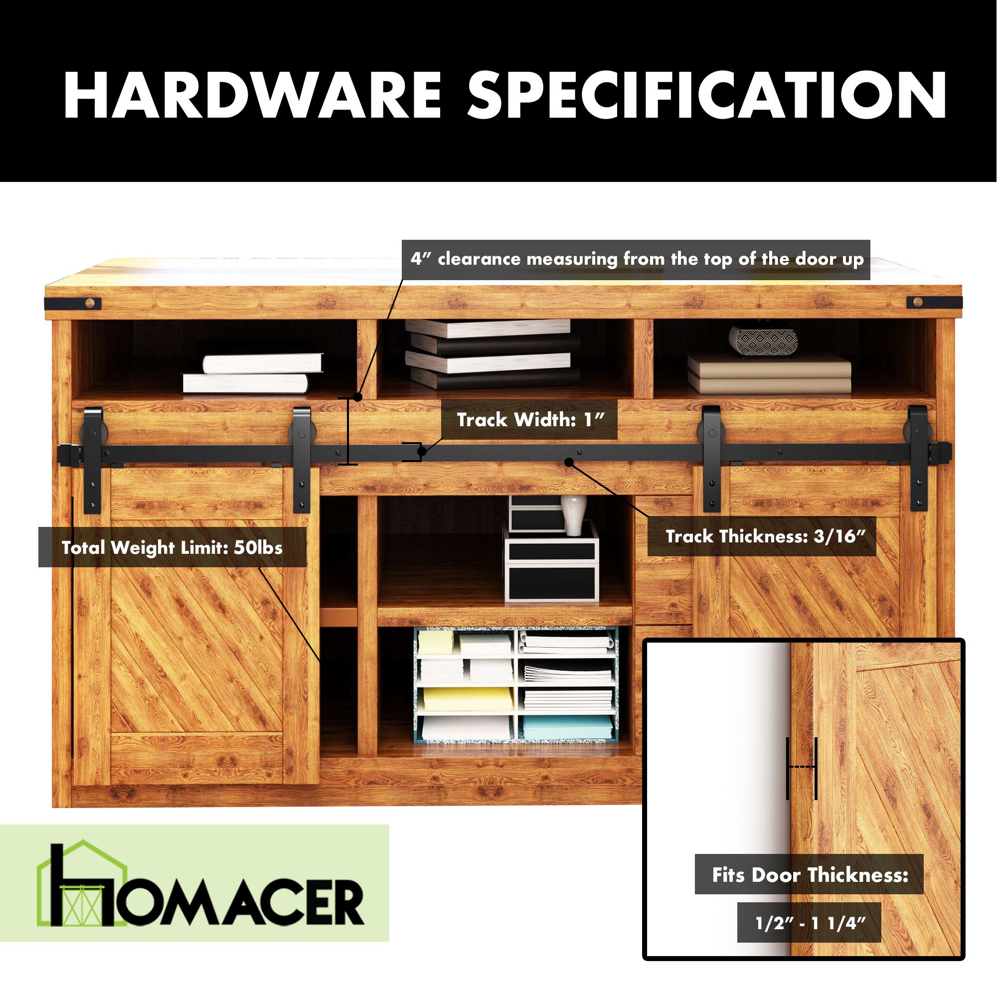 102-in Rustic black Black Indoor J-strap Single Barn door hardware kit - Image 3