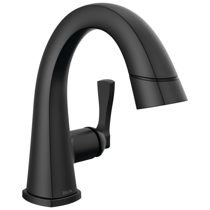 Delta Stryke Matte Black Single Hole 1-Handle WaterSense Pull-down Bathroom Sink Faucet with Drain and Deck Plate