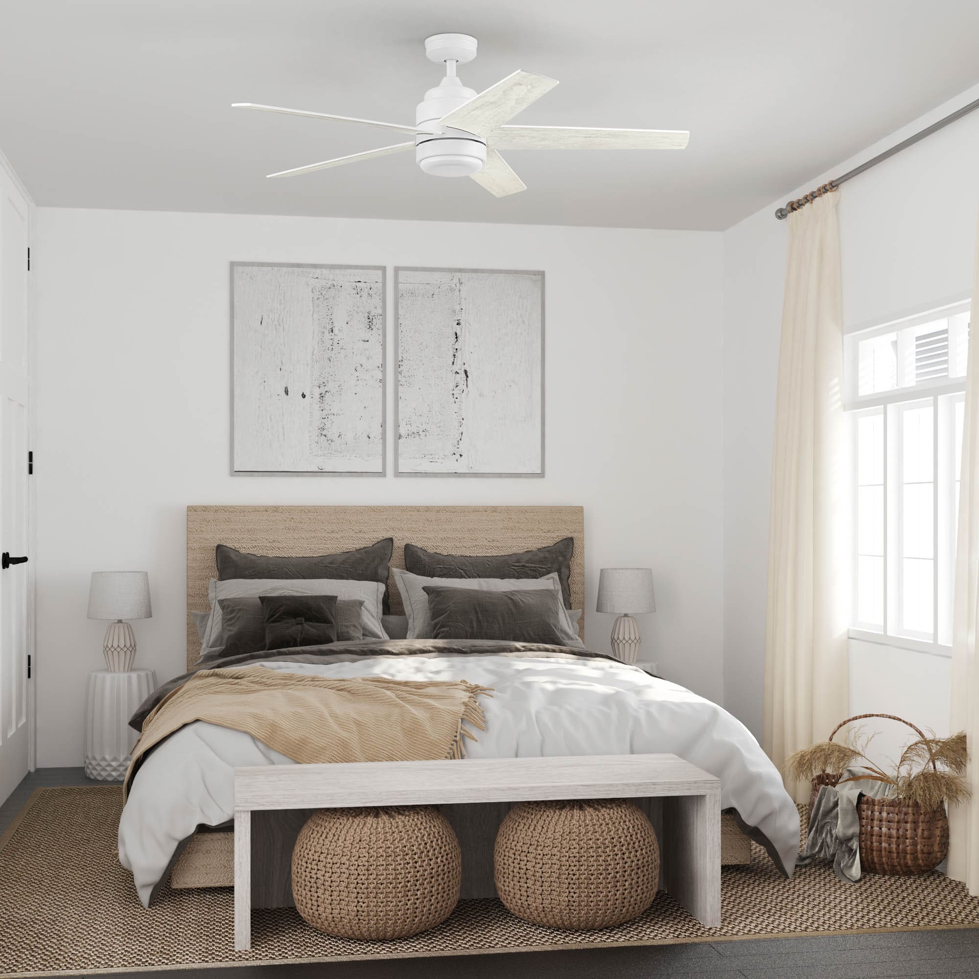 Carlow 52-in Color-Changing Outdoor White with White/Driftwood Blades Ceiling Fan With Light - Remote Included ( 5 -Blade ) - Image 9