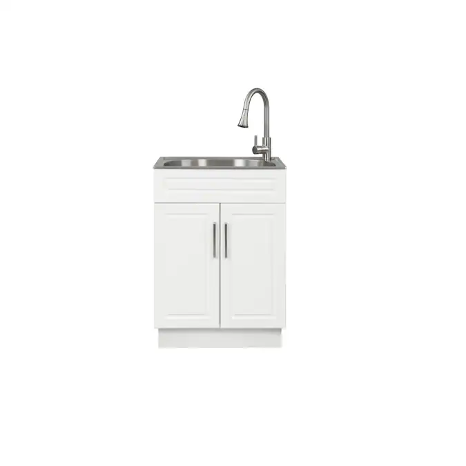 Style Selections 21.4-in x 24.1-in 1-Basin White Freestanding Utility Tub with Cabinet, Drain, and Faucet