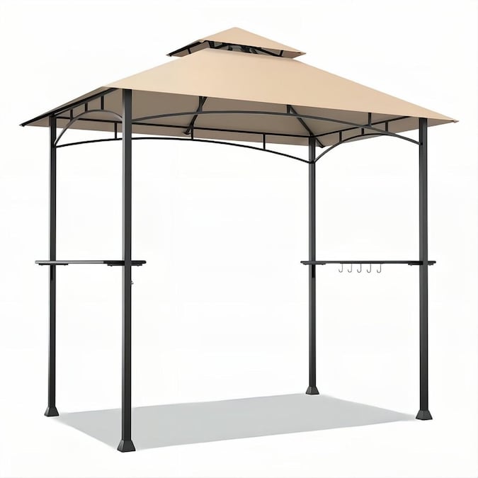 Forclover 8-ft x 5-ft Patio Barbecue Grill Canopy Gazebo Rectangle Beige Metal Polyester Roof Grill Gazebo with Screen Included