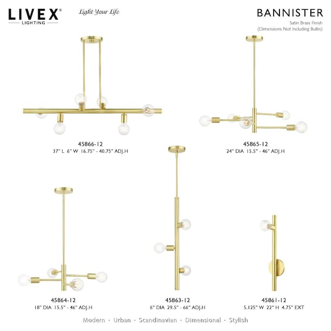 Livex Lighting Bannister 5-Light Satin Brass Modern/Contemporary Damp Rated Chandelier - Image 7