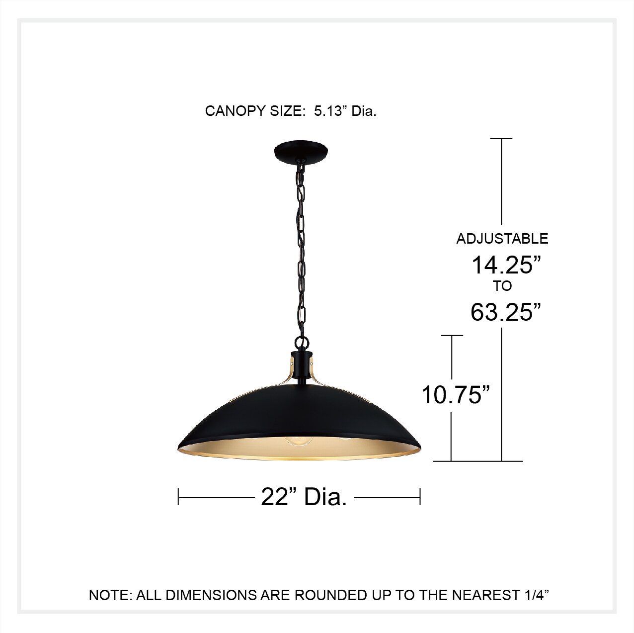 Lassen 3 -Light Matte Black and Nouveau Gold Modern/contemporary Dome Medium Hanging Pendant light - Image 7