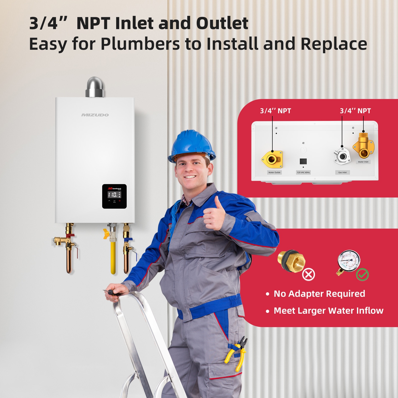 Propane Gas Tankless Water Heater, Indoor 3.6-GPM, 80,000-BTU Instant Hot Water Heater - Image 11