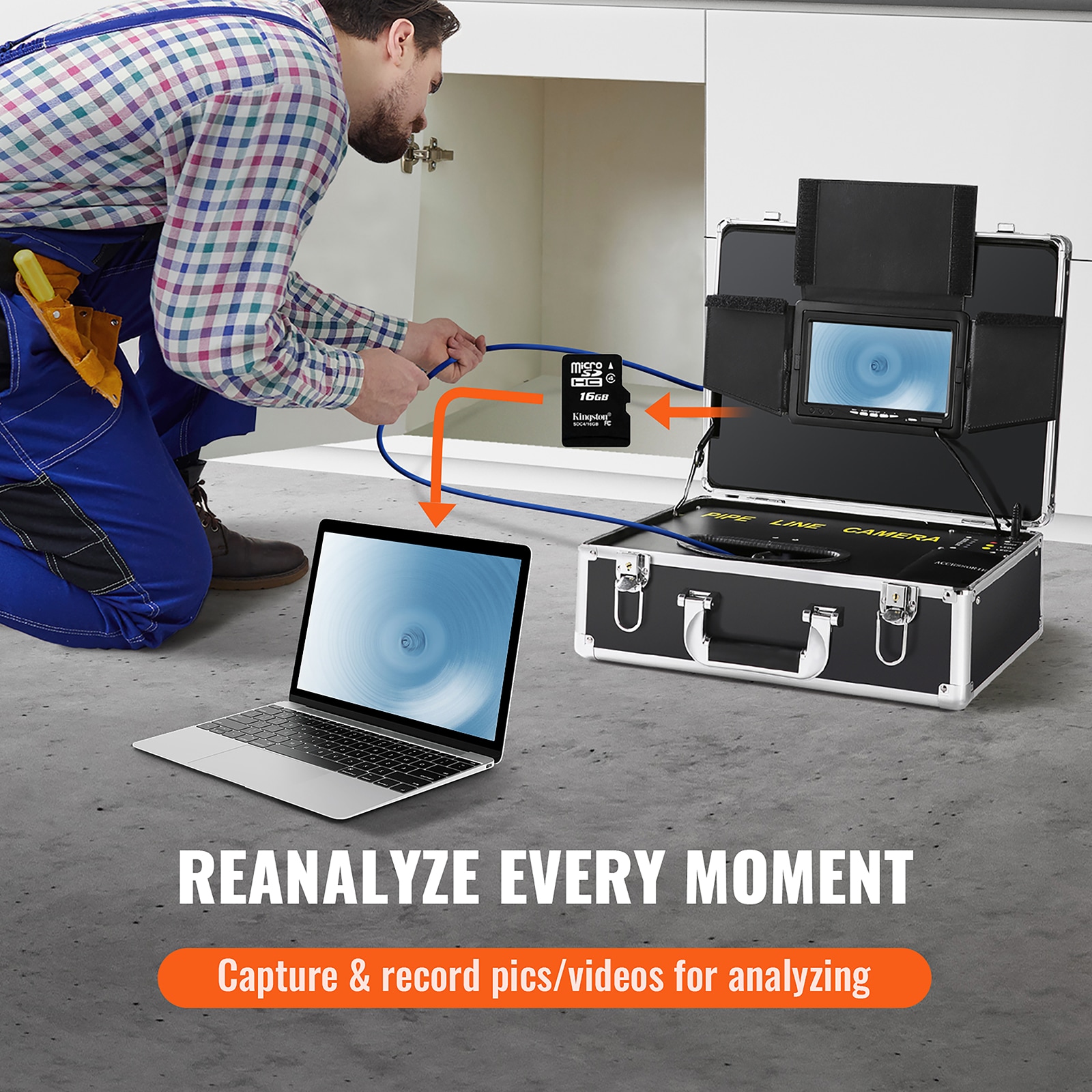 Sewer Camera Pipe Inspection Camera 7-inch 480p Screen Pipe Camera 66ft - Image 7