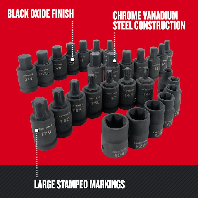 CRAFTSMAN 28-Piece Standard (SAE) and Metric Combination 1/2-in Drive Set 6-point Impact Socket Set - Image 5