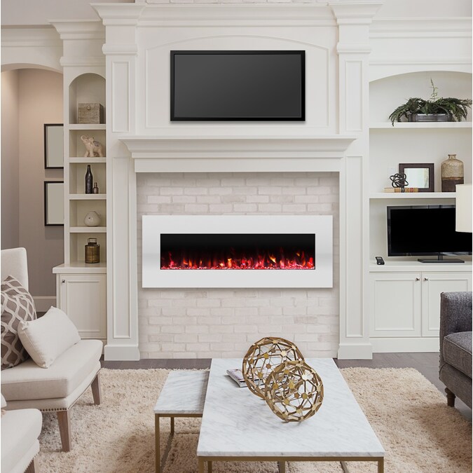 Hastings Home 54-in W White LED Flat Wall Electric Fireplace with Remote Control Included