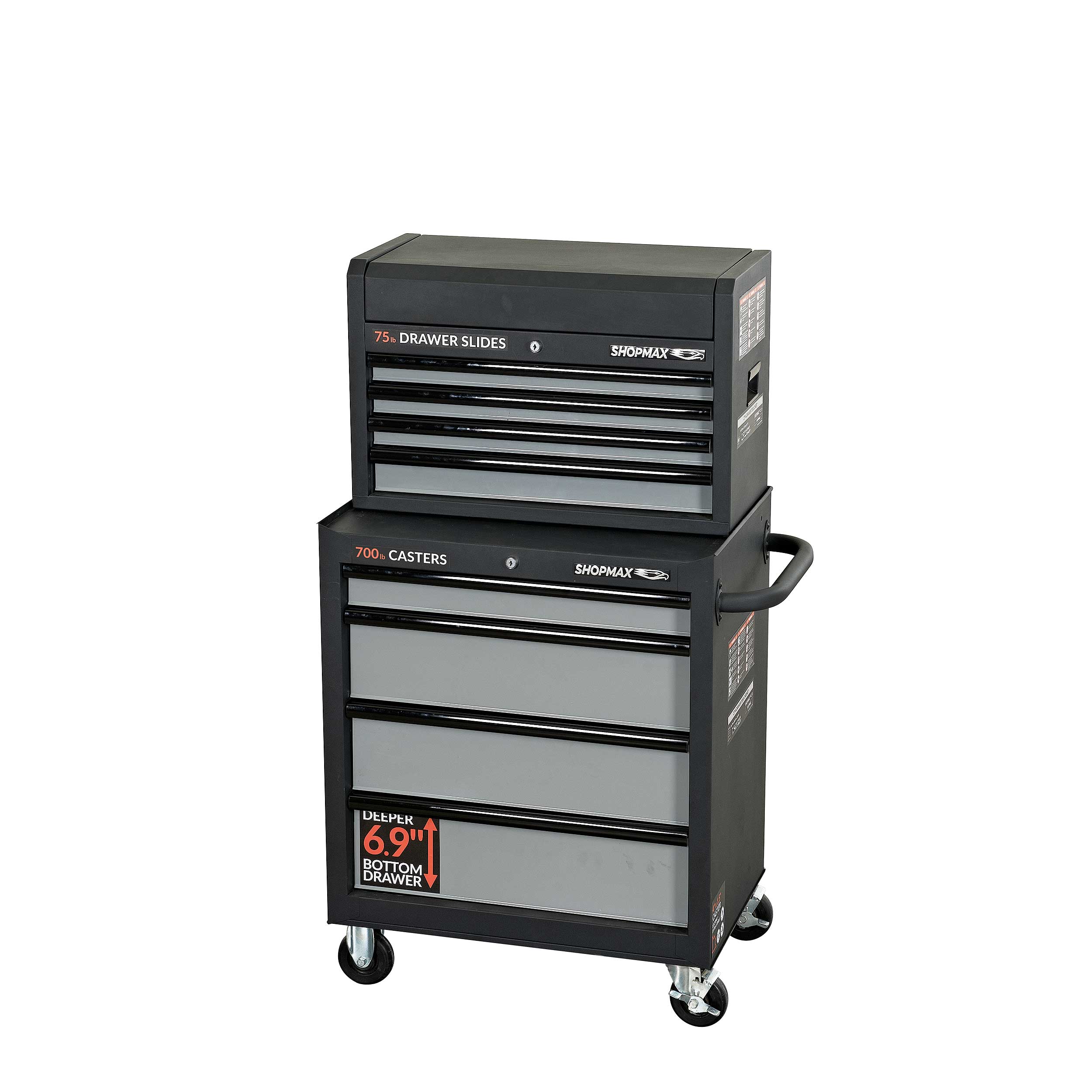 92704A2-04A3 26.71-Inches W x 49.04-Inches H 8 Ball-bearing Steel Tool Chest Combo ( Black )