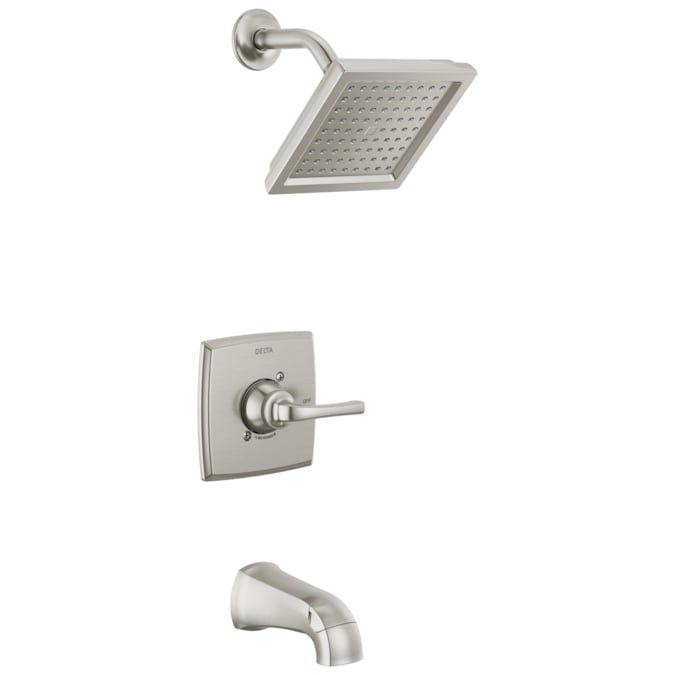 Delta Geist Spotshield Brushed Nickel 1-handle Single Function Square Bathtub and Shower Faucet Valve Included