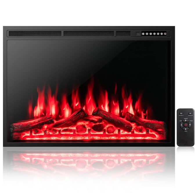BABOOM 37-in W Black Fan-forced Corner Electric Fireplace with Remote Control Included