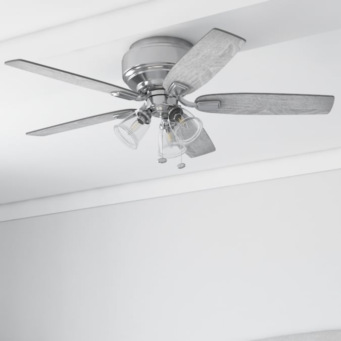 Harbor Breeze Kindleton 52-in Brushed Nickel with Gray Oak/Burnt Oak Blades LED Indoor Flush Mount Ceiling Fan with Light (5-Blade)