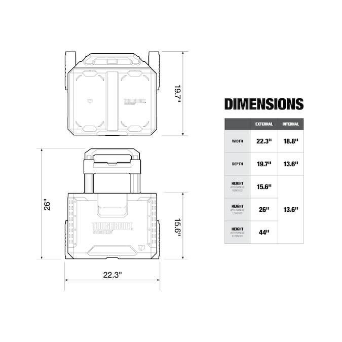 TOUGHBUILT STACKTECH 22.3-in W x 26-in H x 19.7-in D Black Plastic/Metal Rolling Tool Box - Image 12