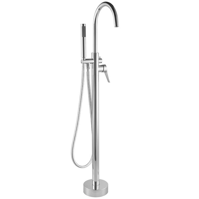 AKDY Glossy Chrome 1-handle Freestanding High-arc Bathtub Faucet with Hand Shower (Valve Included)