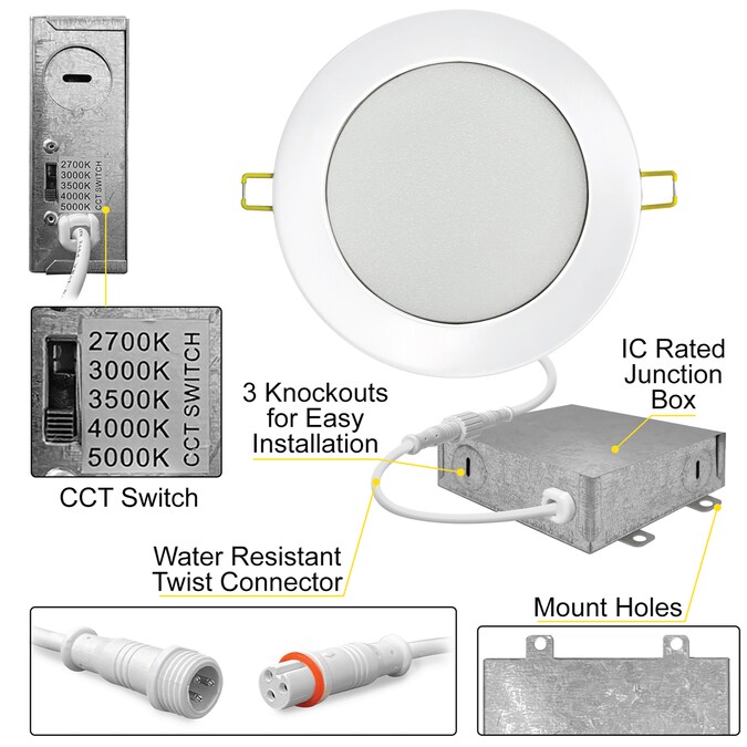 NUWATT Ultra Slim Airtight IC White 4-in 630-Lumen Switchable Round Dimmable LED Canless Shower Recessed Downlight (12-Pack) - Image 3