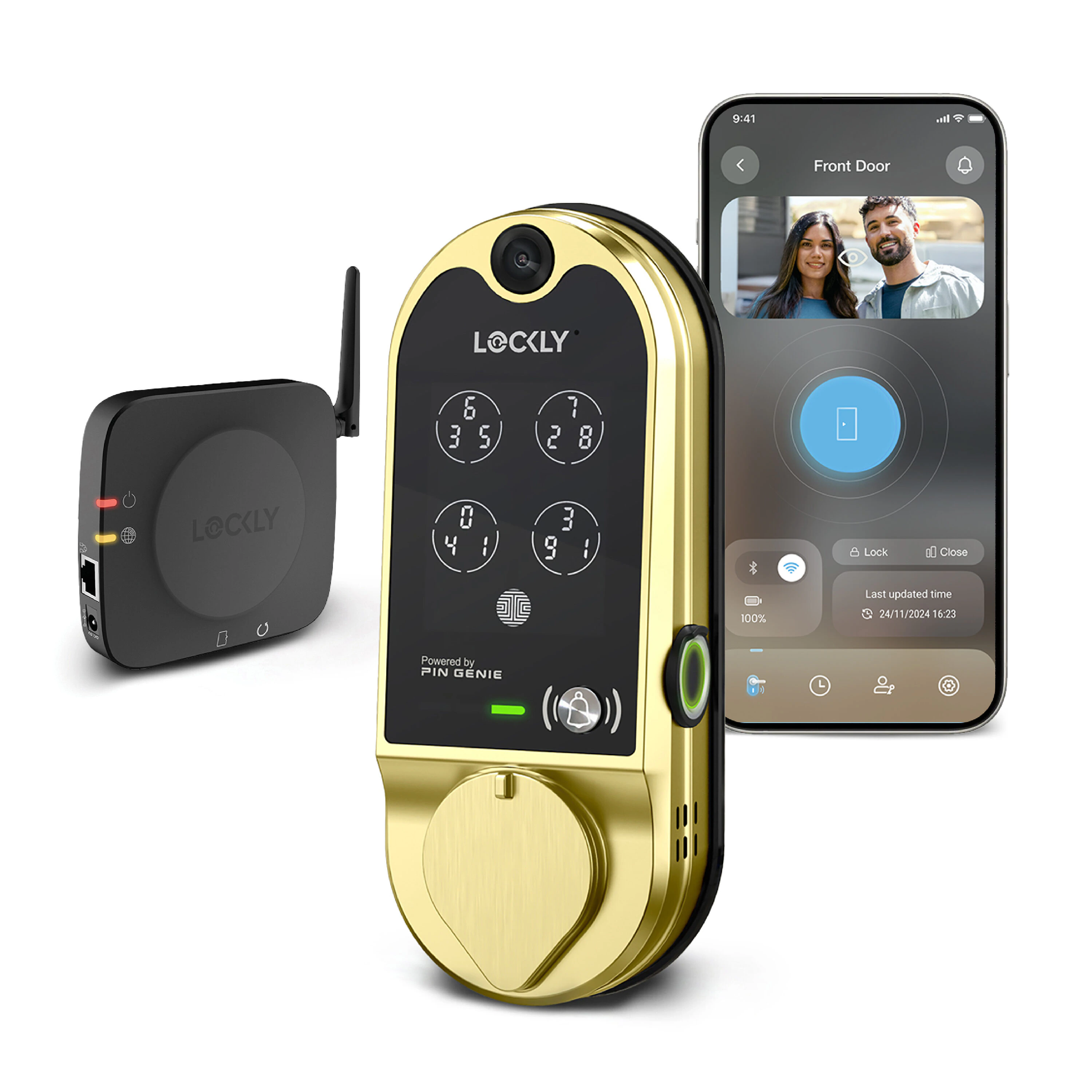 Vision Video Doorbell Smart Locks Brushed Gold Smart Lock Electronic Deadbolt with Wifi Bluetooth and Fingerprint Touchscreen Keypad