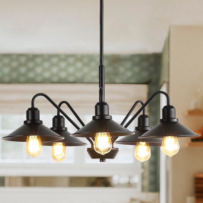 JONATHAN  Y Cole Industrial Rustic 5-Light Oil-Rubbed Black Farmhouse Led, Dry rated Chandelier
