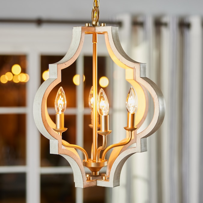 Progress Lighting Teigen 4-Light Antique White and Vintage Gold Transitional Geometric Medium Hanging Pendant Light