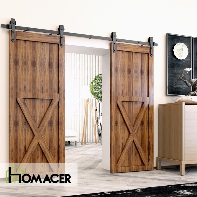 HOMACER 90-in Rustic Black Indoor Arrow Double Barn Door Hardware Kit - Image 2
