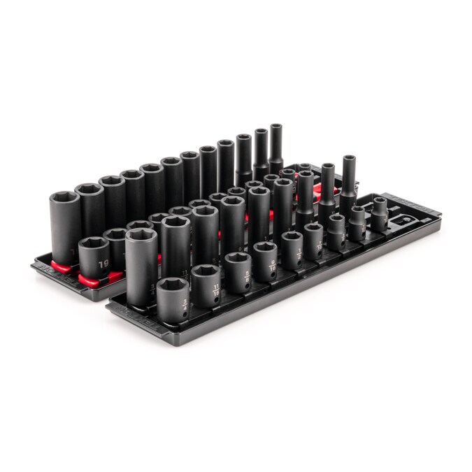 TEKTON 42-Piece Standard (SAE) and Metric 3/8-in Drive Set 6-point Impact Socket Set