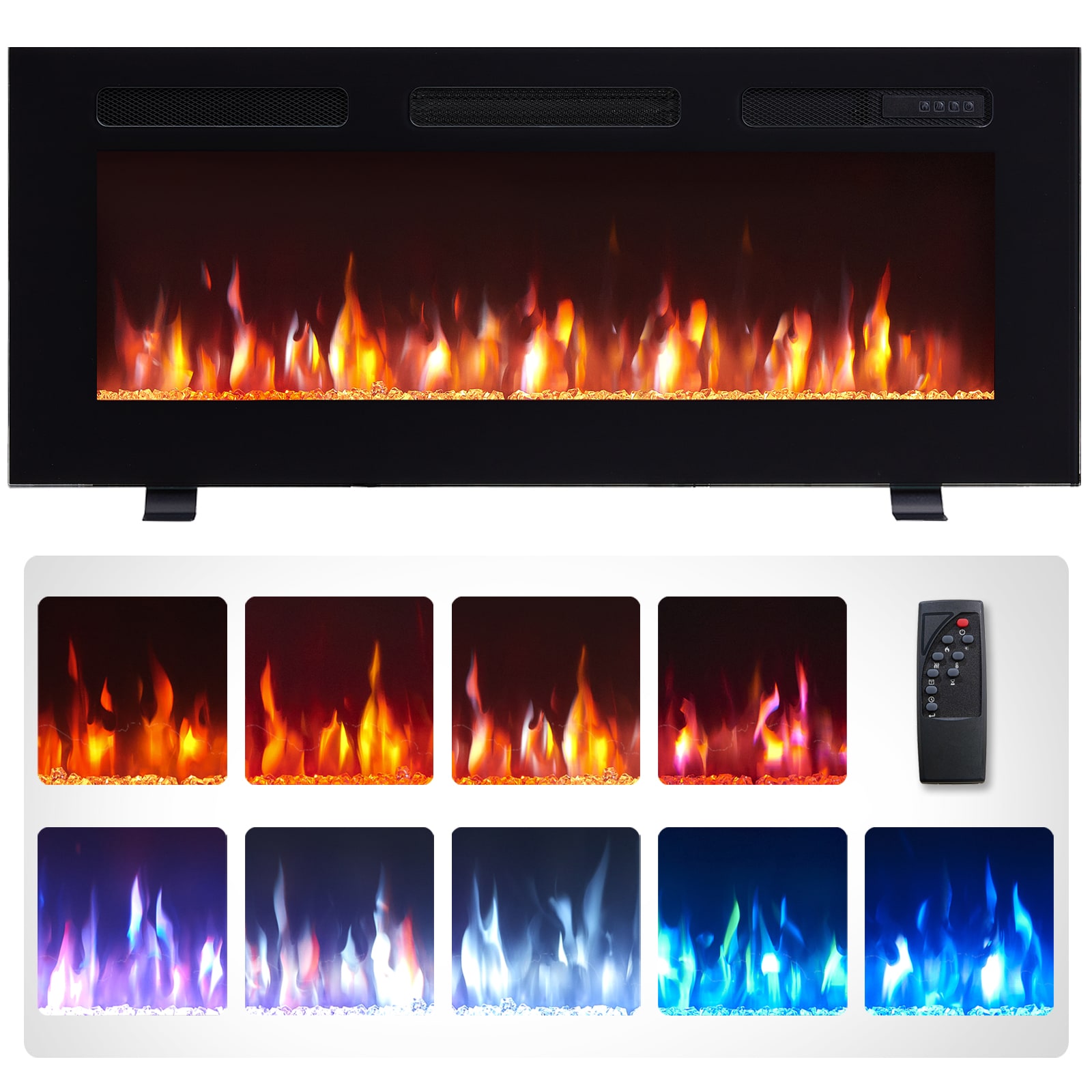 40-Inches W Black Wall mount Fan-forced Wall-mount Electric Fireplace with Remote Control Included