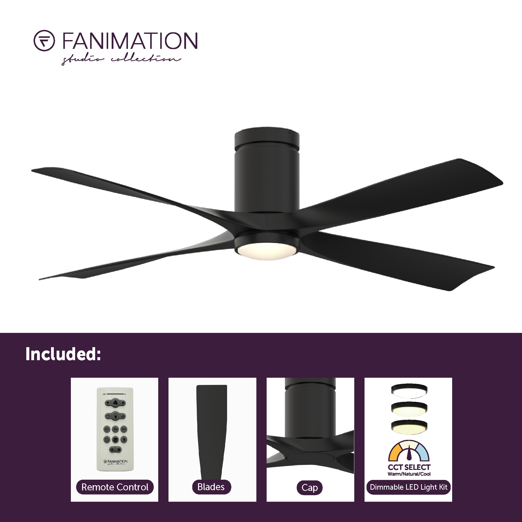 AireFlush 52-in Color-Changing Integrated LED Outdoor Flush Mount Black with Black Blades Ceiling Fan With Light - Remote Included ( 4 -Blade ) - Image 8