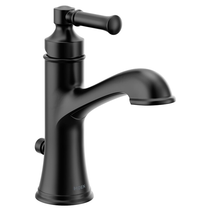 Moen Dartmoor Matte Black Single Hole 1-Handle Bathroom Sink Faucet with Drain and Deck Plate