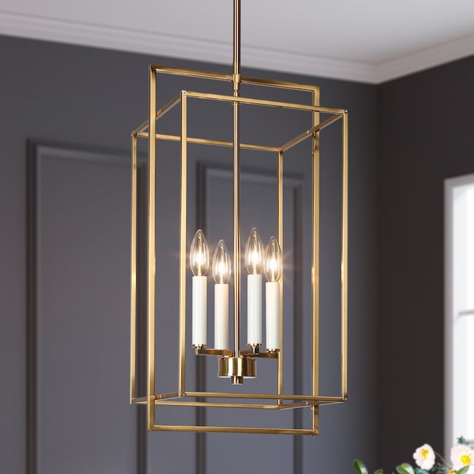 LNC Hoyueren 4-Light Polished Gold and White Candle Modern/Contemporary Linear LED Medium Hanging Kitchen Island Light