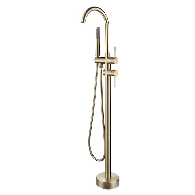 WELLFOR Brushed Gold 2-handle Freestanding High-arc Bathtub Faucet with Hand Shower (Valve Included)