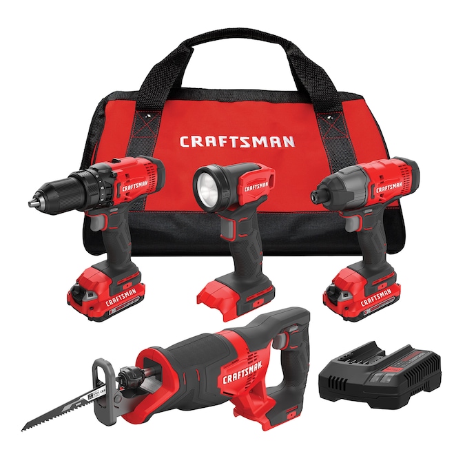 CRAFTSMAN V20 20-volt Max 4-Tool Power Tool Combo Kit with Soft Case (2-Batteries Included and Charger Included)