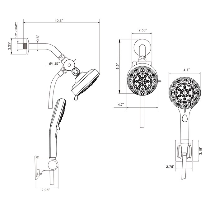 KICHAE 8-Mode Brushed Nickel 4.7-in Round Dual/Combo Shower Head 1.8-GPM (6.8-LPM) - Image 5