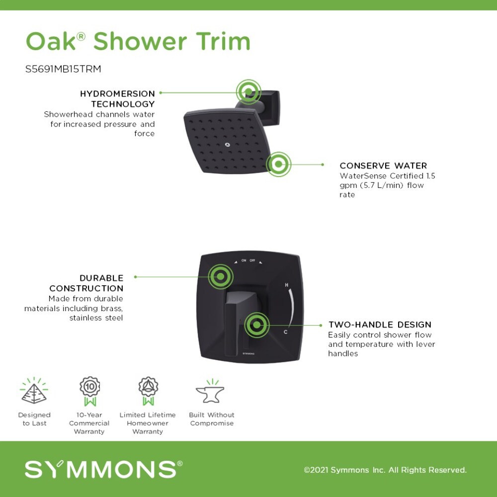 Oak Matte Black 1-handle Single function 5-Inches Square Shower Faucet - Image 3