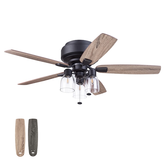 Prominence Home Magonia 52-in Matte Black with Black Pine/Rough Pine Blades LED Indoor Flush Mount Ceiling Fan with Light (5-Blade)