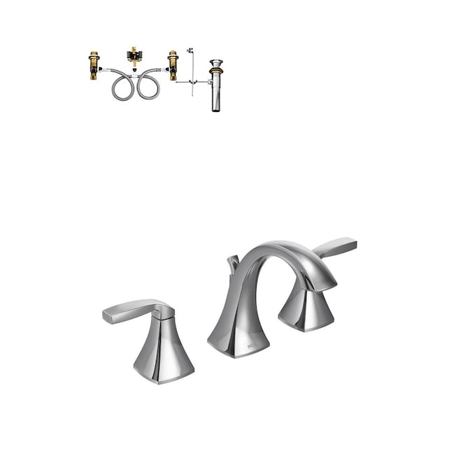 Moen Voss Polished Chrome Widespread 2-Handle WaterSense Bathroom Sink Faucet with Drain