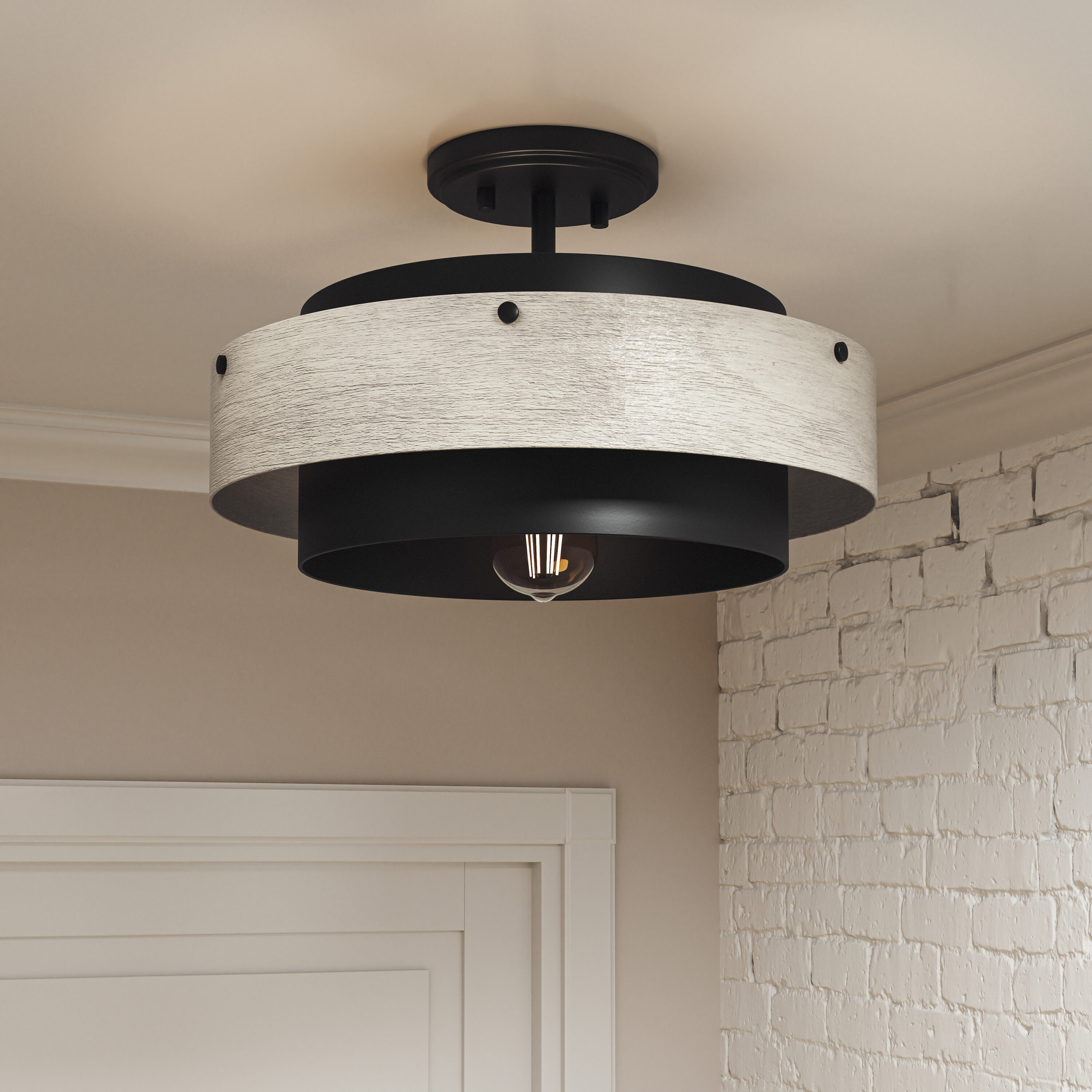 Ainsley 1 -Light 14.13-in Matte Black Semi Flush Mount Light