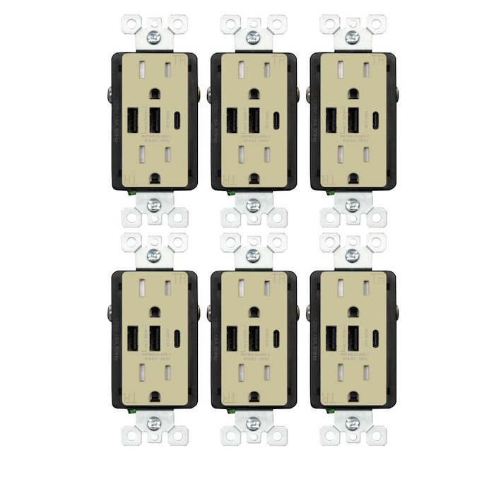 Utilitech 15-Amp 125-volt Tamper Resistant Residential Decorator USB Outlet Type A/C, Ivory (6-Pack)