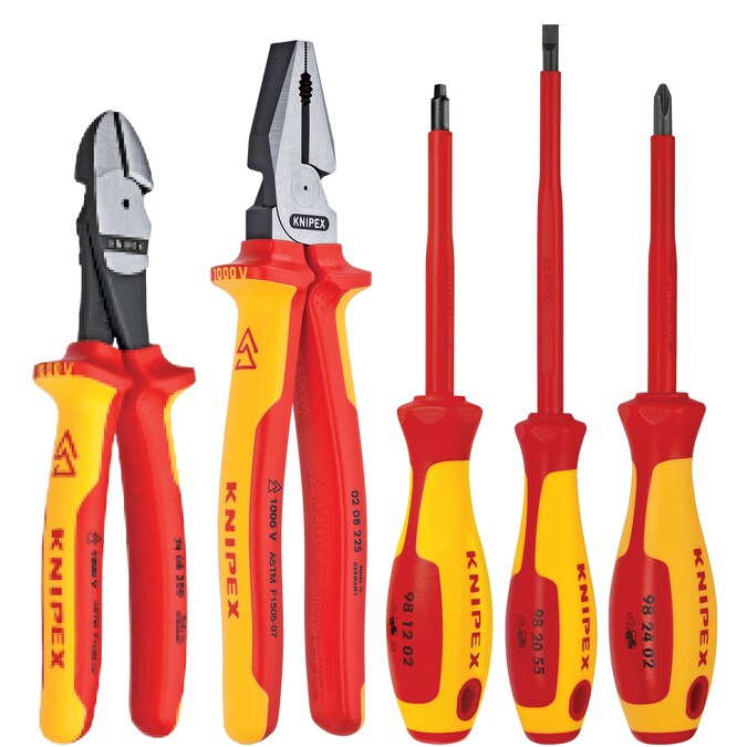 KNIPEX 5-Piece Electrical Tool Set with Insulated Handles, 1000V Voltage, High Leverage Diagonal Cutters, Combo Pliers, Slotted and Phillips Screwdrivers