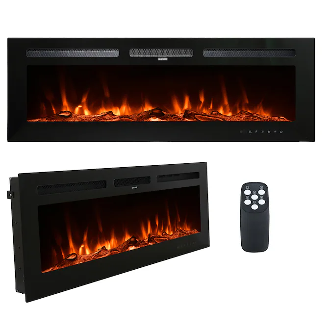 Mondawe 50-in W Black Fan-forced Wall-mount Electric Fireplace with Remote Control Included