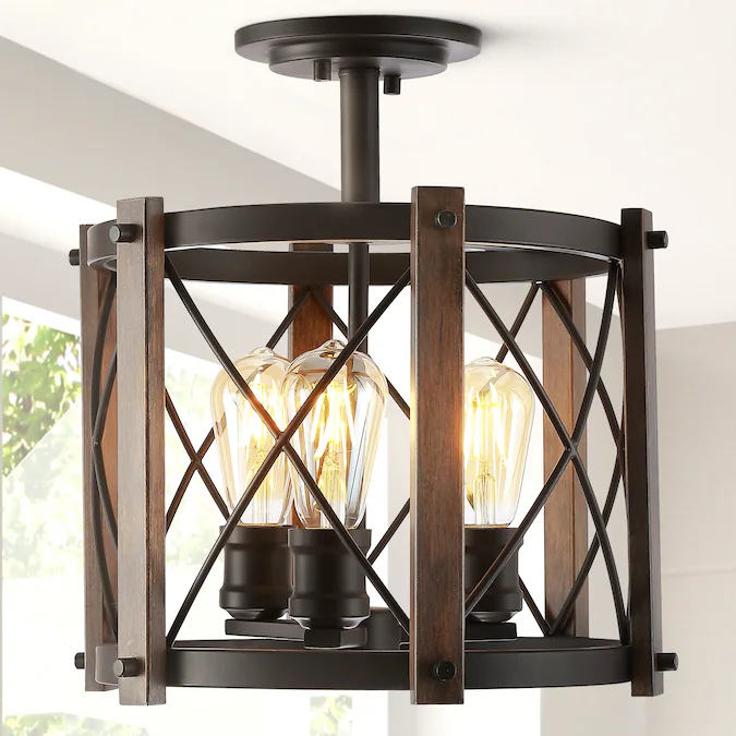 JONATHAN  Y Ferme Industrial Rustic 3-Light Oil-Rubbed Bronze Led Flush Mount Light