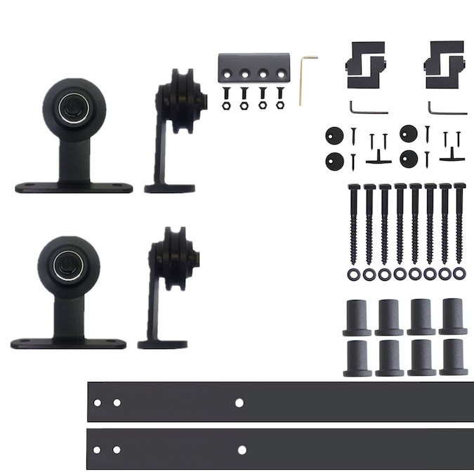 HOMACER 120-in Rustic Black Indoor Top Mount Double Barn Door Hardware Kit