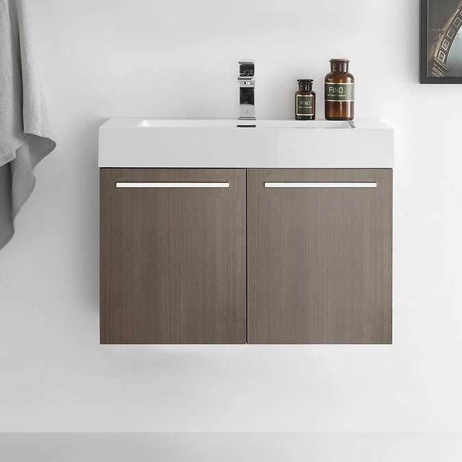 Fresca Vista 30-in Gray Oak Single Sink Floating Bathroom Vanity with White Acrylic Top